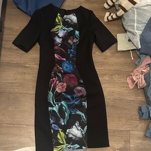 Ted Baker Black Dress with Vibrant Floral Pattern